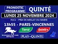 PROGRAMME ET PRONOSTIC QUINTÉ+ DU LUNDI 25 NOVEMBRE 2024 | ATTELE | R1C1 | PARIS-VINCENNES