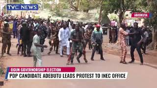 PDP Candidate Adebutu Leads Protest To INEC Office