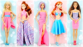 HOW TO MAKE BARBIE CLOTHES IN 5 WAYS? NO SEW NO GLUE DOLL DRESS EASY
