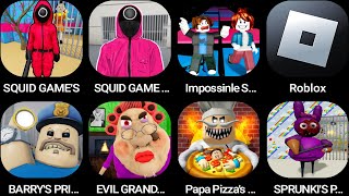 SQUID GAME'S,SQUID GAME 2,Impossible Squid,Roblox,BARRY'S PRISON RUN!,EVIL GRANDMA!,SPRUNKI'S PRISON