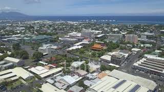 Tahiti Stock Footage, aerial view of Papeete and chinese temple