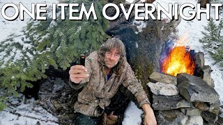 One Item Survival Challenge | Solo Winter Overnight Shelter Build | No Food No Water