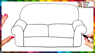 How To Draw A Sofa Step By Step 🛋️ Sofa Drawing Easy