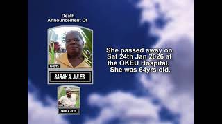 Sarah A. Jules ~ Short Obituary