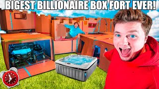 BIGGEST 24 HOUR BILLIONAIRE BOX FORT 4 STORY CHALLENGE! Elevator, Toys, Gaming Room, SPA \u0026 More!