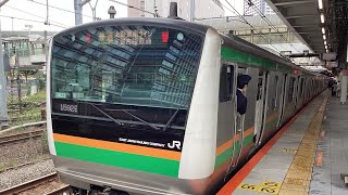 E231系＋E233系上野東京ライン宇都宮線直通古河行き川崎駅到着￼