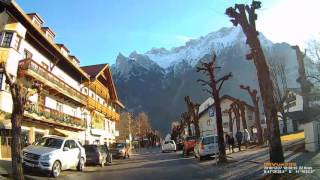 D: Markt Mittenwald. Landkreis Garmisch-Partenkirchen. Fahrt durch den Ort. Dezember 2016