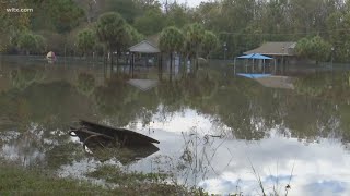 Roads closed to flooding, Edisto Gardens underwater