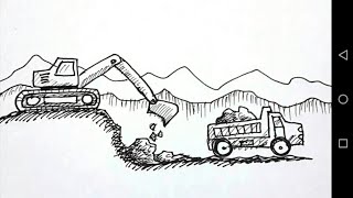 วาดรูป รถตักดิน,รถแบคโฮ,รถสิบล้อบรรทุกดิน / How to draw a Backhoe