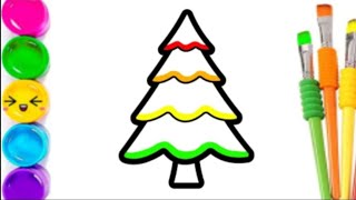 Christmas Tree Drawing Painting and Colouring for Kids and Toddlers_ Child Art 🎨