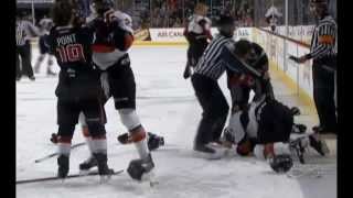 Calgary Hitmen vs Moose Jaw Warriors Line Brawl (1/4/14)