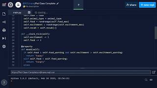 Python Classes (Tamagotchi Game Mini Clone)