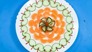 One Brilliant Food Decoration Idea with Cucumber Flower , Carrot , Chilly & Mandarin Oranges