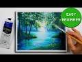 How to Paint a River Landscape for Beginners | Easy Beginner Landscape Painting | Acrylic Painting