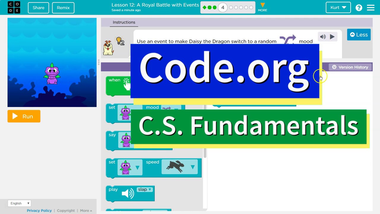 A Royal Battle With Events Lesson 12.4 Course B Code.org Tutorial With ...
