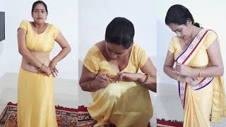 how to wear yellow color saree  - best draping saree - ultra low waist saree wearing | #GKV