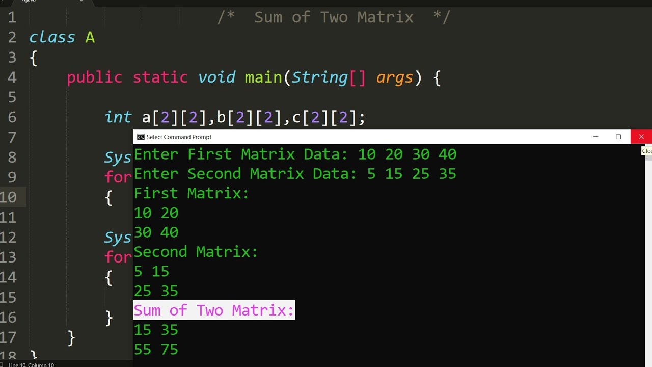 Java Program To Addition Of Two Matrix | Learn Coding - YouTube