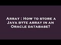 Array : How to store a Java byte array in an Oracle database?