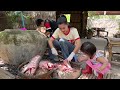 cute sister help brother cooking mother and children cooking