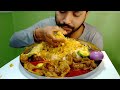 huge oily gizzard stomach curry omlette aloo bharta oily curry rice eating mukbang