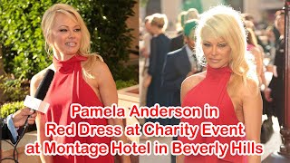 Pamela Anderson in Red Dress at Charity Event at Montage Hotel in Beverly Hills