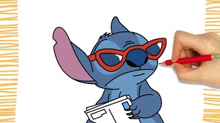 How to Draw STITCH WITH GLASSES  I Easy