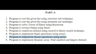 II SEM BCA DS Ex A7 - Program to implement Queue operations using arrays