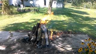 Tree stump removal with a gas explosion