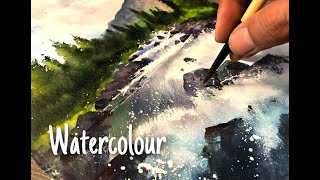 Watercolour Painting Tutorial | How to paint Forest - Rocks and River