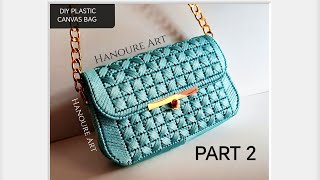 Diy purse bag with plastic canvas Stitching the sides and adding accessories -  part2 كانفا بلاستيك