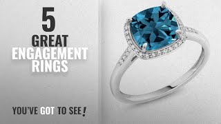 10 Best Topaz Engagement Rings [2018]: 2.50 ct (8mm) Cushion London Blue Topaz Diamond Accent Halo