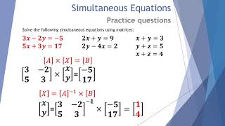 Matrices and Simultaneous Equations