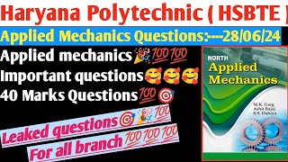 Hsbte Semester Exam Applied Mechanics Important questions// Important questions