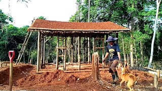 Making a hut roof from the ground start farming life in the forest ep 02