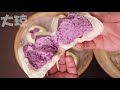 steamed flower bun with purple potato 紫薯奶香馒头 浓浓的紫薯香和奶香