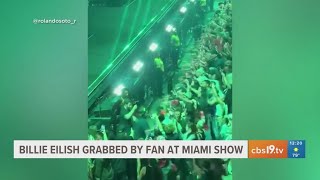 Grammy-winning singer Billie Eilish grabbed by fan at show in Miami