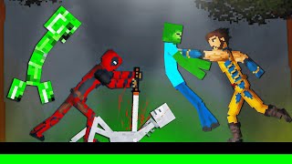 Deadpool and Wolverine vs Minecraft Mobs on Acid Sea in People Playground