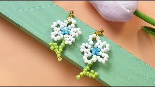 花のシードビーズ製ピアス～超可愛い【Pandahall・手作りレシピ】【seedbeads】