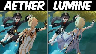 Aether vs Lumine (Lantern Rite) Hu Tao Rescue Scene Comparison Side-by-Side Genshin Impact