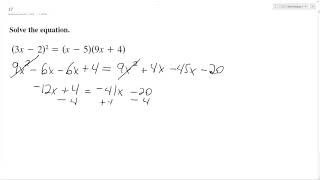 (3x - 2)^2 = (x-5)(9x+4), solve the equation