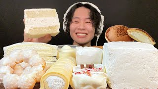 ASMR Cream block cake \u0026 whipped cream sweets‼️【eating sound/mukbang】