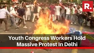 Youth Congress Workers Hold Massive Protest In Delhi Over Maharashtra's Political Developments