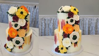 VIBRANT Painted Buttercream Flower Cake! |Cake Decorating Tutorial |Modern Piped Buttercream Flowers