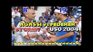 Federer and Agassi play through HURRICANE! ● QF US Open 2004 Highlights ###189
