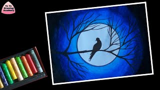 Easy Oil Pastel Drawing for Beginners ||  How to draw an alone Bird || moonlight Drawing