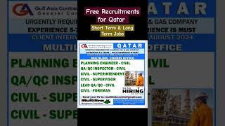 Free Recruitment for Qatar, gulf job vacancy 2024, jobs in qatar #shorts #viral #qatarjobs