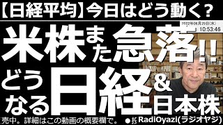 【日経平均－今日はどう動く？】アメリカ株(と３指数)がまた急落！どうなる？日経平均と日本株？　昨夜の米市場は消費者信頼感指数の悪化に過敏に反応し急落した。日本市場も今日は軟調だが先行きは大丈夫そうだ。