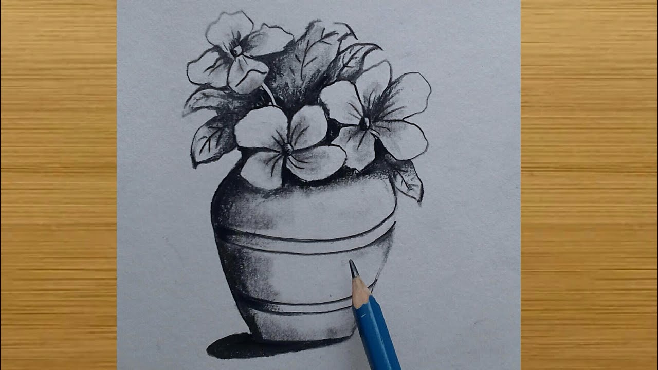 Flower Pot Drawing Shading At Sam Hamby Blog