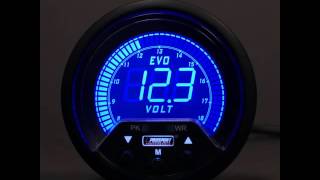 Prosport Volt gauge 60mm Evo Series LCD Display 4 Colors Peak \u0026 Warning