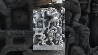 Rama vs Ravana battle captured on the mythology panel of Hoysaleshwara temple at Halebid